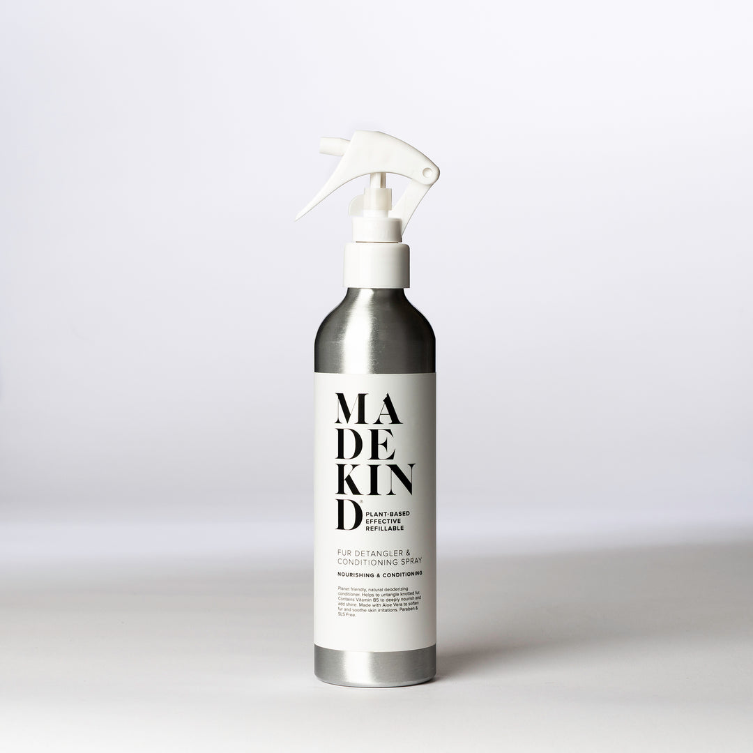 MadeKind Fur Detangler in an aluminium bottle.