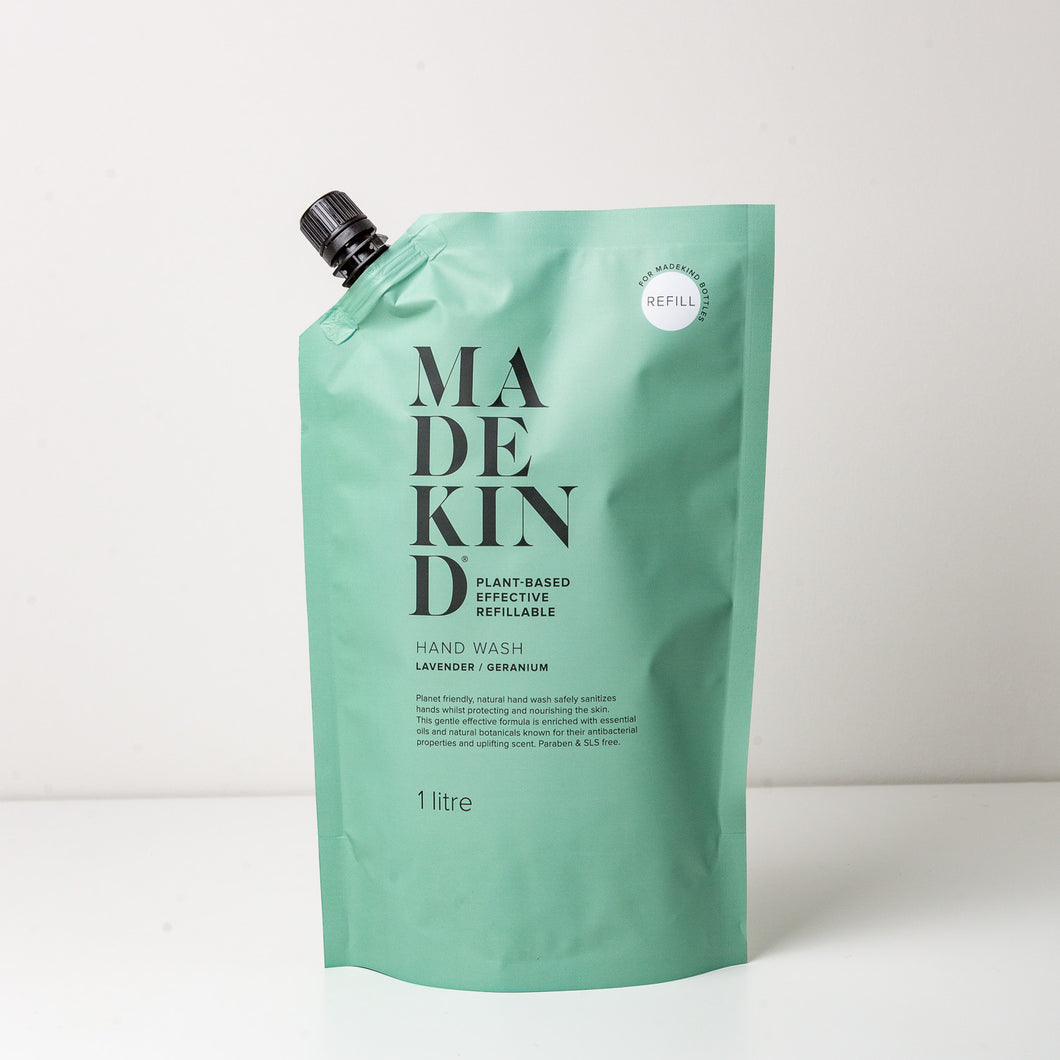 Photo of MadeKind Lavender & Geranium hand wash 1 litre refill pouch