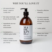 Load image into Gallery viewer, photo of the MadeKind 500ml natural dish wash with benefits detailed.
