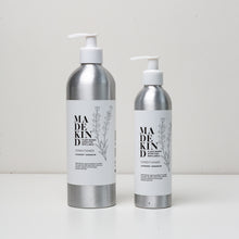 Load image into Gallery viewer, Photo of MadeKind Conditioner Lavender &amp; Geranium in 2 aluminium bottles, 250ml and 500ml
