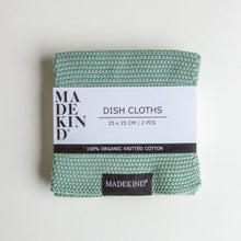 Load image into Gallery viewer, Photo of a set of 2 organic cotton knitted dishcloths by madeKind
