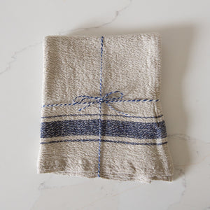 Woven Linen Blue Border Stripe Tea Towel