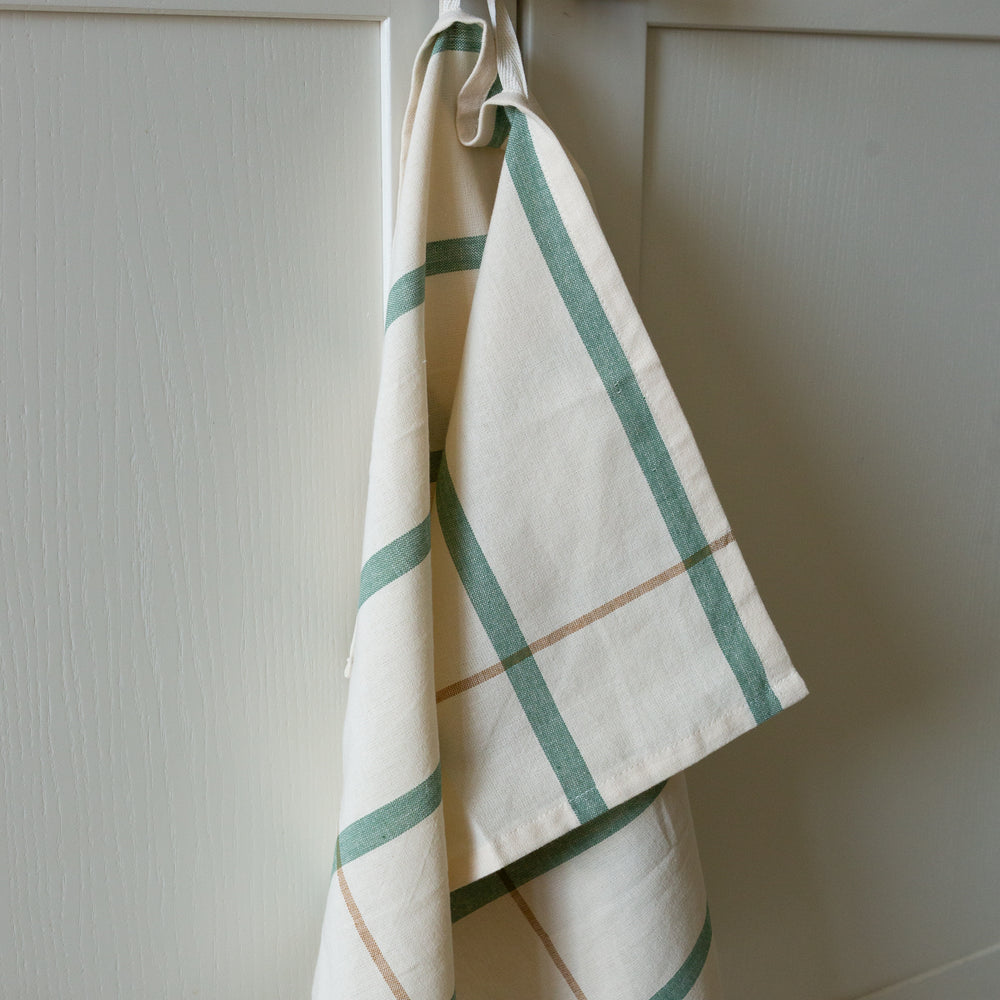 Set of 2 Organic Cotton Sage Green Striped Tea Towels