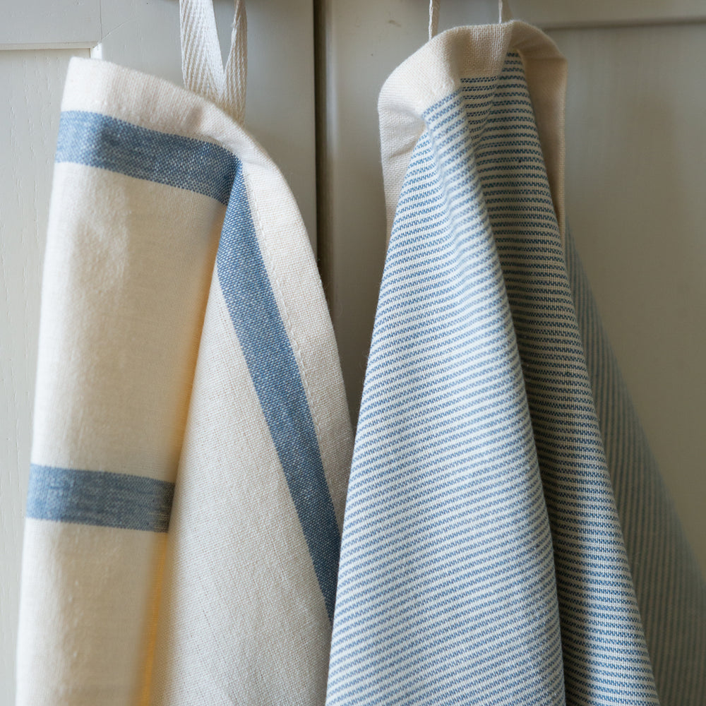 Set of 2 Organic Cotton Ocean Blue Striped Tea Towel