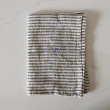 Load image into Gallery viewer, Photo of a woven linen grey striped tea towel
