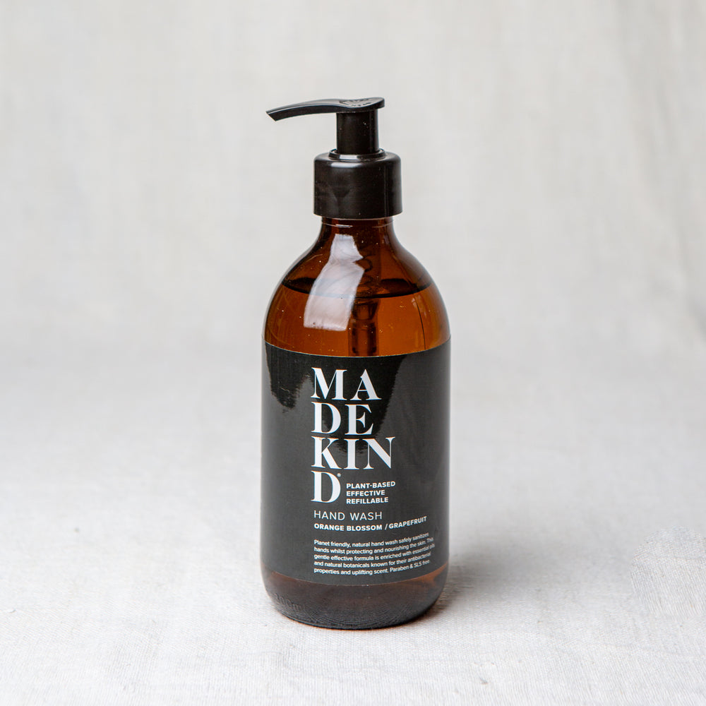 MadeKind natural hand wash, orange blossom & grapefruit in amber glass bottle