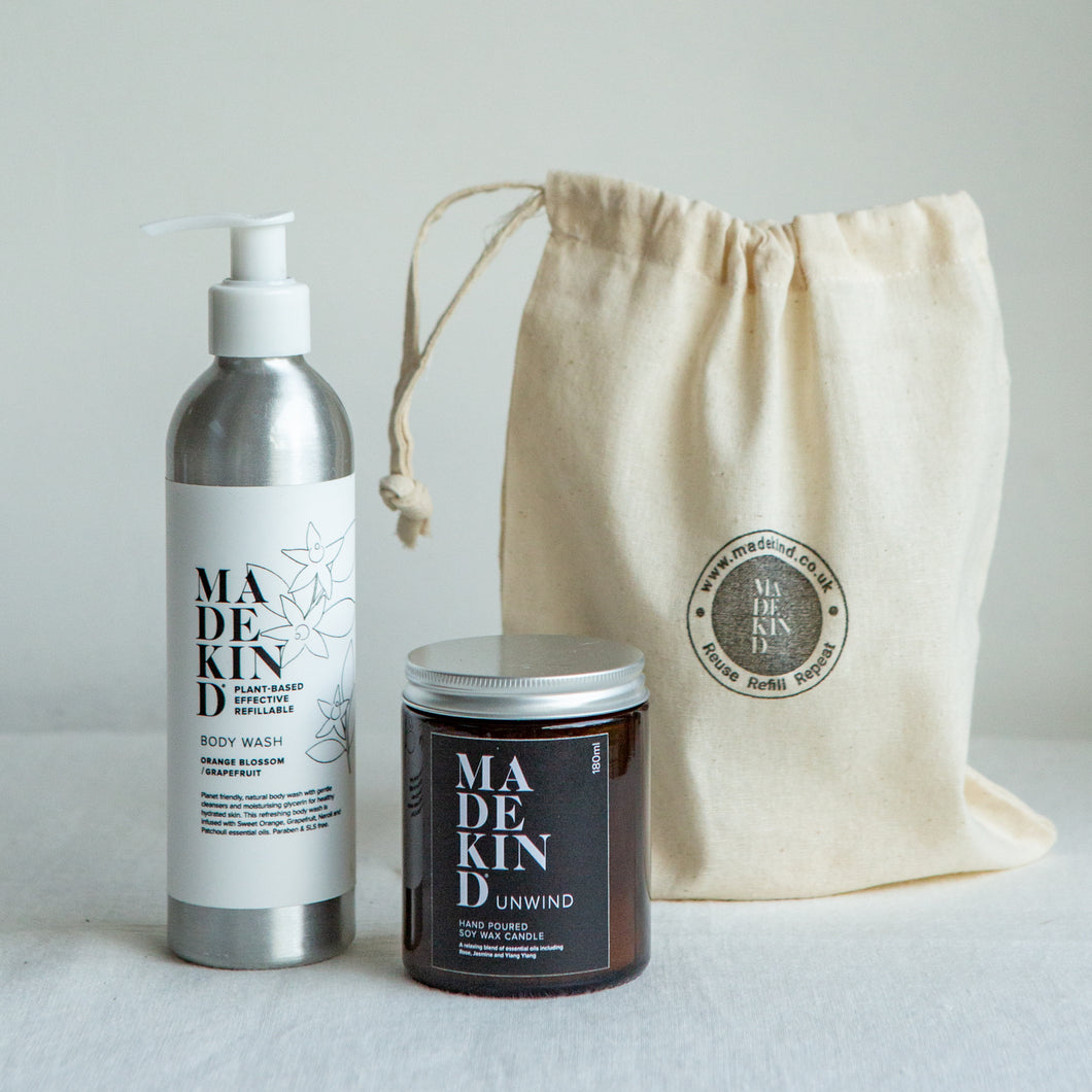 Natural Body Wash & Candle in Gift Bag